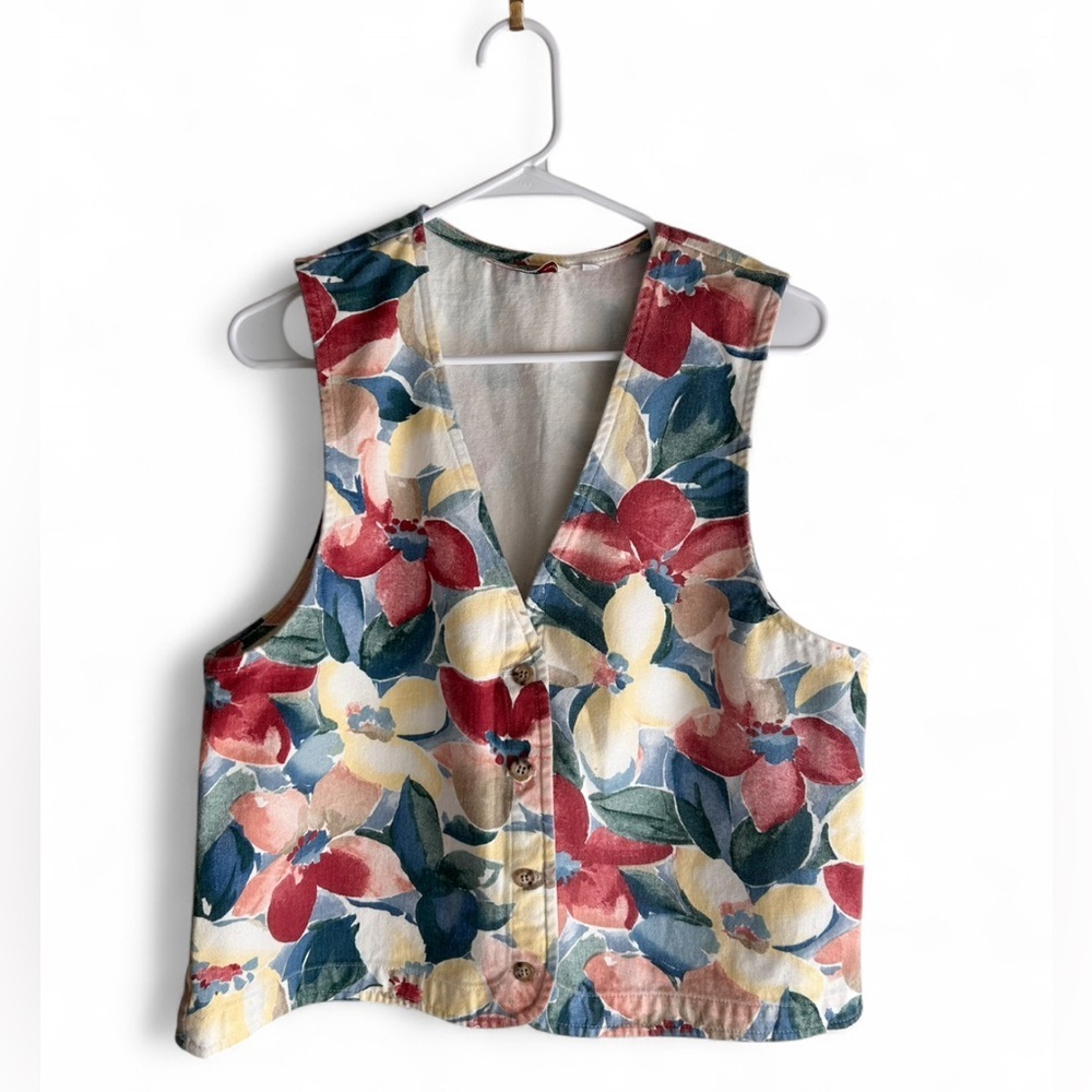 Vintage Orvis Floral Denim Button-Up Vest